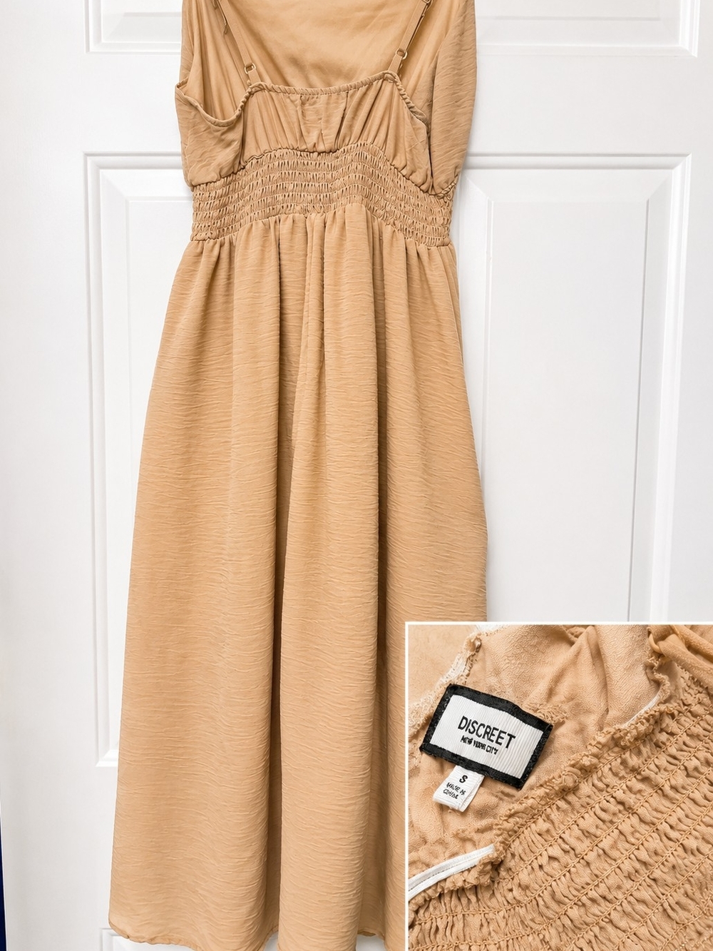 High-Low Tiered Dress in Camel with Smocked Waist - Picture 3 of 3